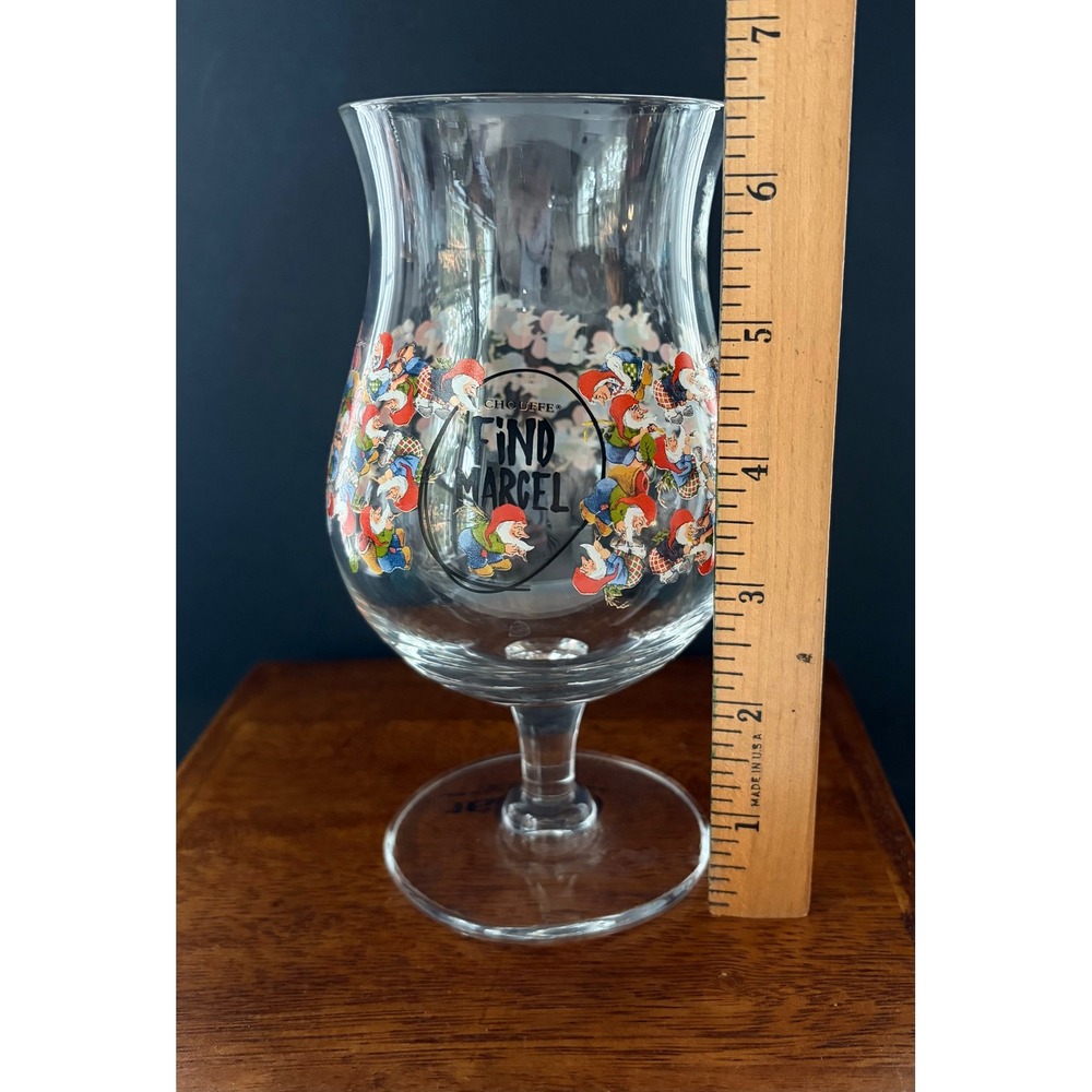 Chouffe Find Marcel Belgian Beer Glass Gnome Graphic Tulip Stemmed